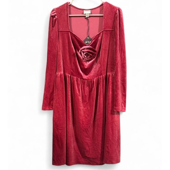Ava & Viv Dresses & Skirts - Size 1X Ava & Viv Red Long Sleeve Dress with Rose Detail